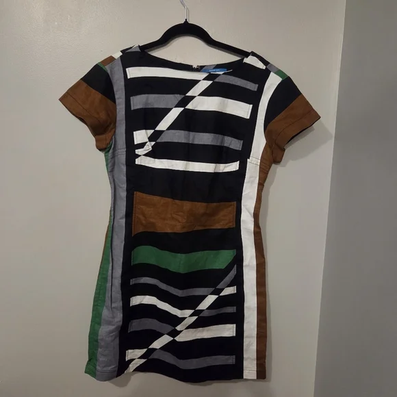 Derek Lam Women's Geo Striped Linen Blend Abstract Sheath Dress Size 12 - Picture 3 of 7